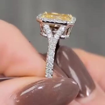 Fancy Yellow 4.00tcw Radiant Lab Diamond Halo Ring | Halo Setting | IGI Certified | VVS–VS Clarity