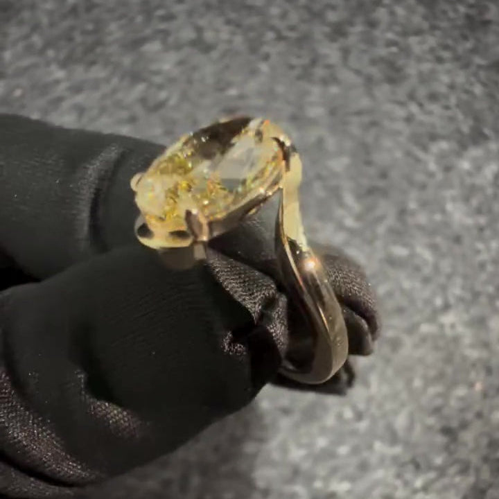 Fancy Yellow 3.00ct Oval Lab Diamond Solitaire Ring | Solid Yellow Gold | IGI Certified | VVS–VS Clarity | Sleek Split Shank