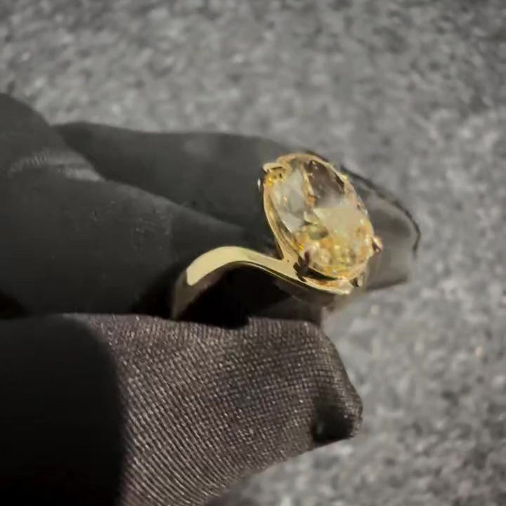 Fancy Yellow 3.00ct Oval Lab Diamond Solitaire Ring | Solid Yellow Gold | IGI Certified | VVS–VS Clarity | Sleek Split Shank