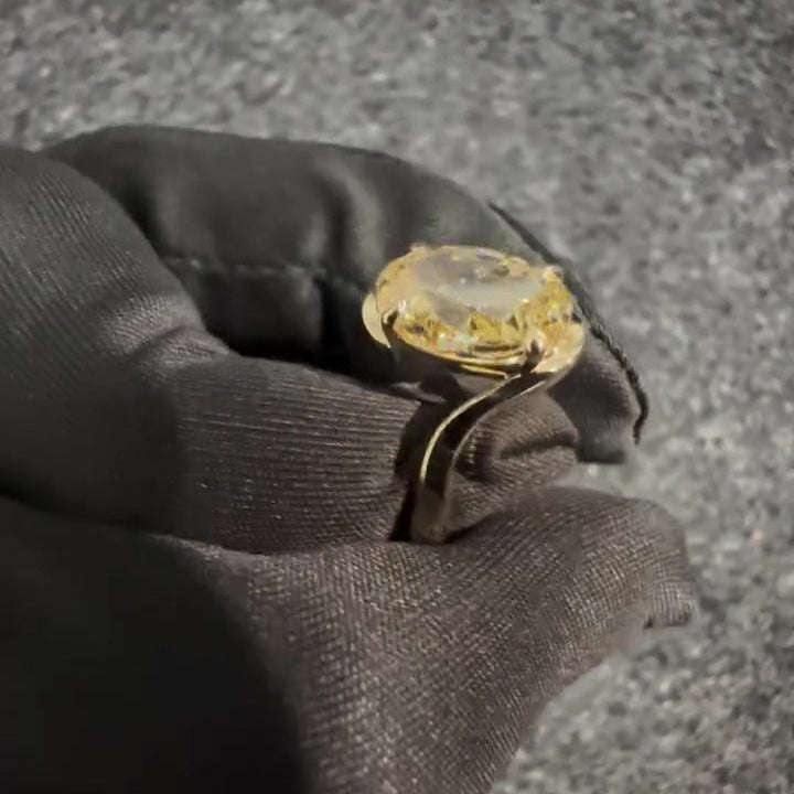 Fancy Yellow 3.00ct Oval Lab Diamond Solitaire Ring | Solid Yellow Gold | IGI Certified | VVS–VS Clarity | Sleek Split Shank