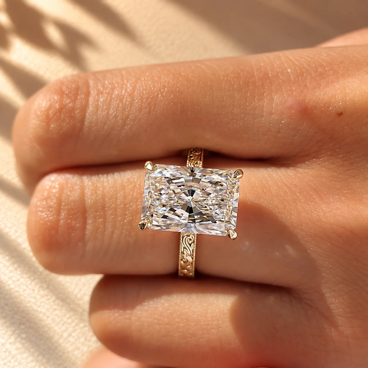 Common :: Radiant Cut Hidden Halo vintage lab grown diamond engagement ring