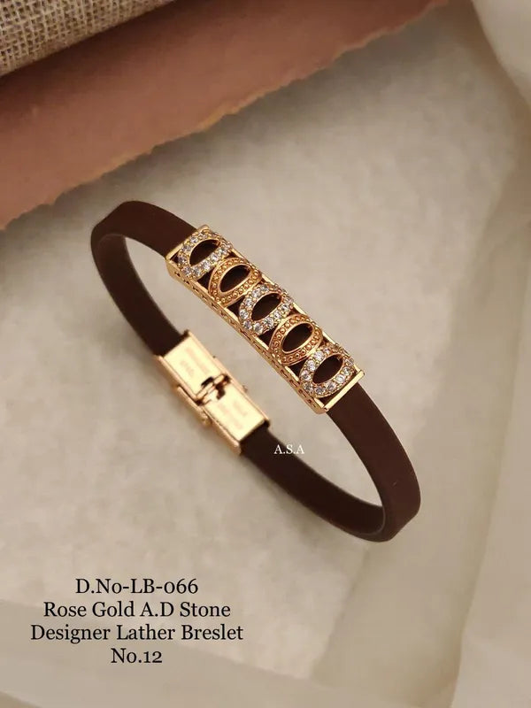 Rose Gold A.D. Stone Leather Bracelet