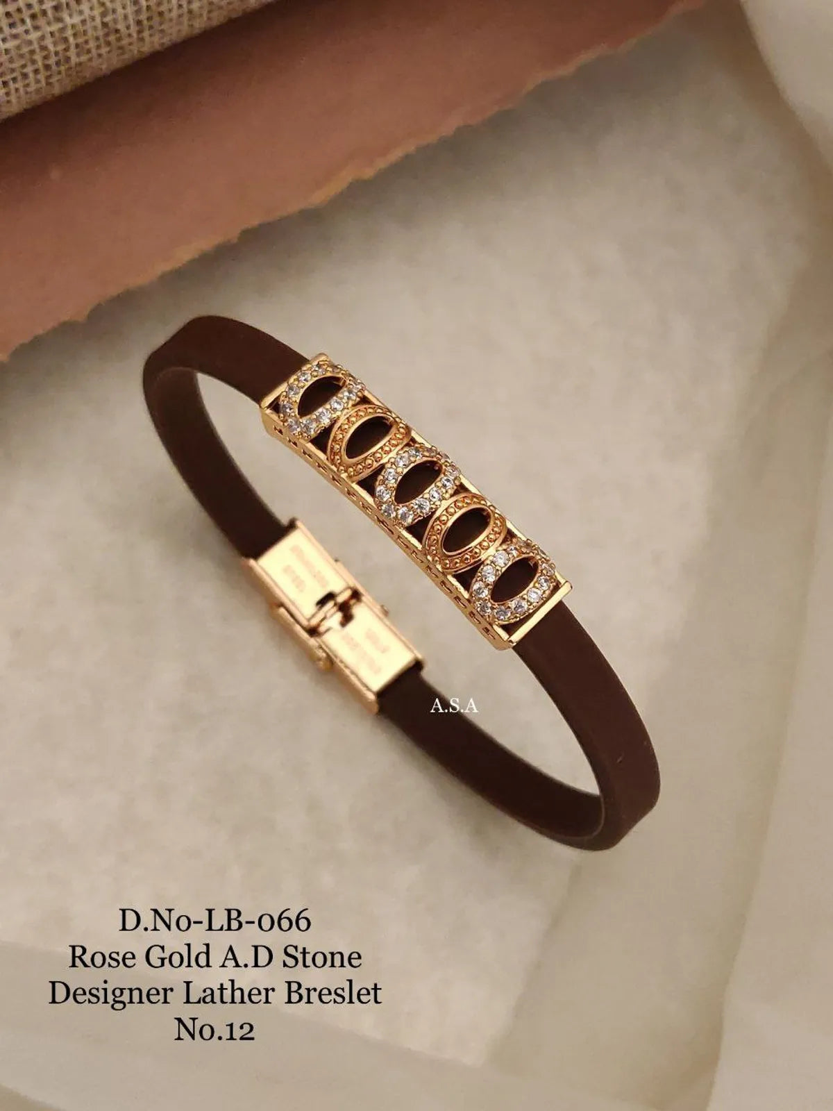 Rose Gold A.D. Stone Leather Bracelet