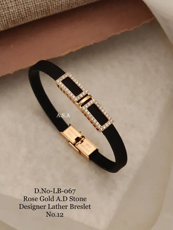 Rose Gold A.D. Stone Leather Bracelet