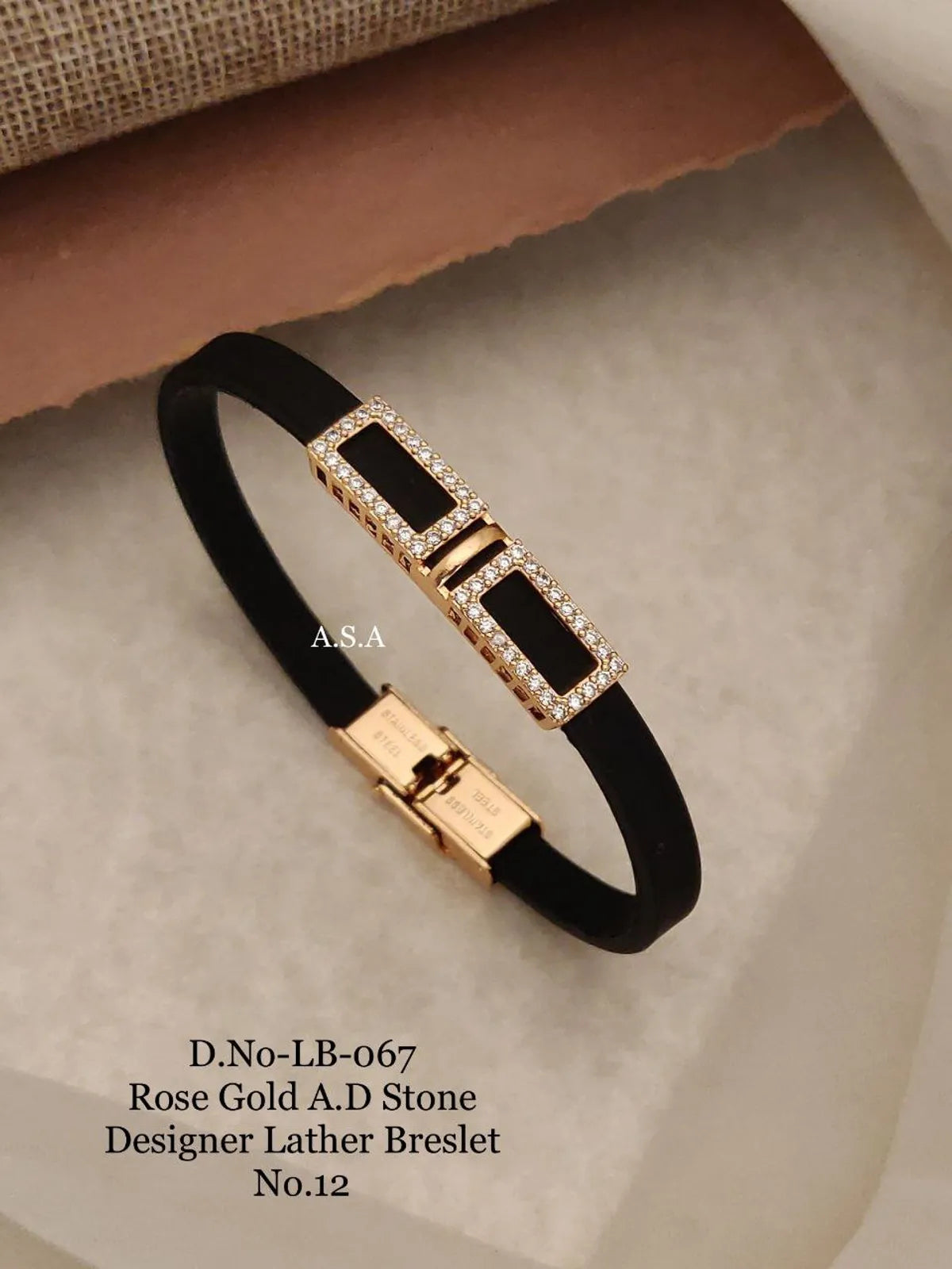 Rose Gold A.D. Stone Leather Bracelet