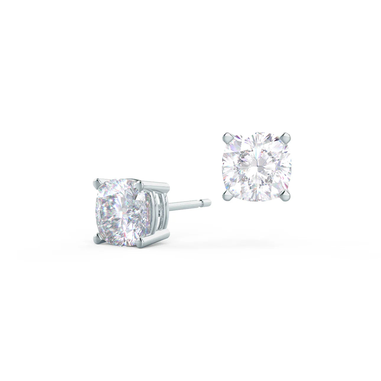 Cushion Lab Grown Diamond Stud Solitaire Earrings, EF Color, VS Clarity, IGI Certified