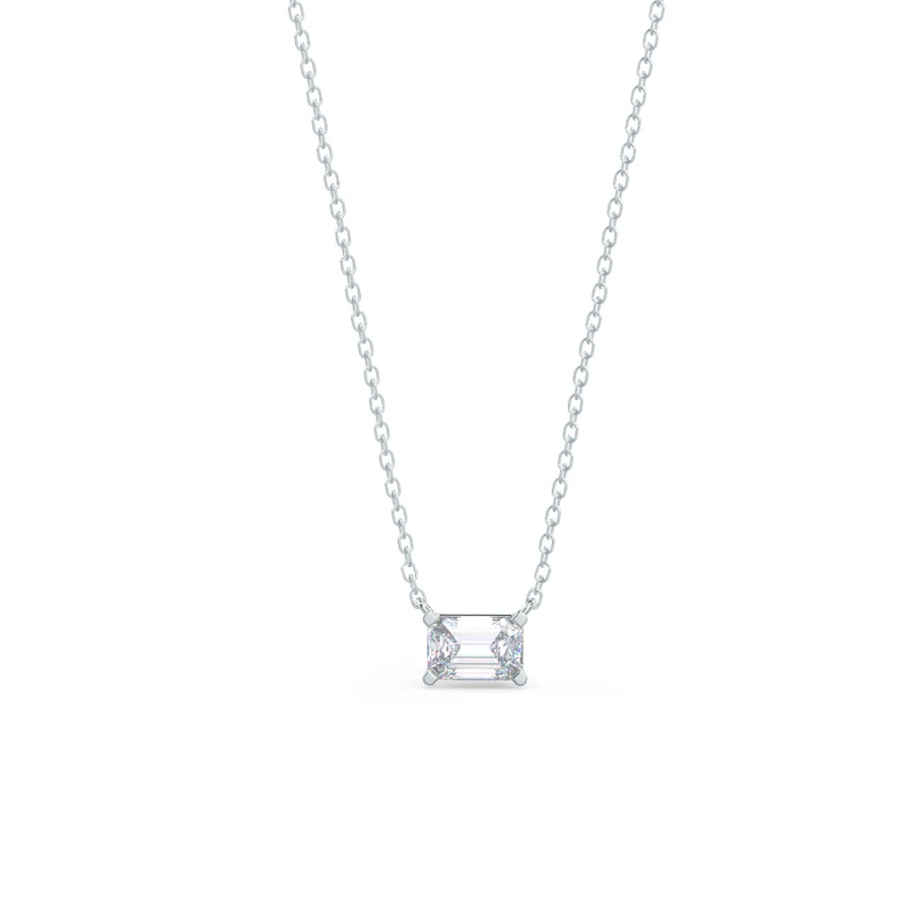 East - West Emerald Lab Grown Diamond Pendant With Chain, EF Color, VS Clarity, IGI Certified