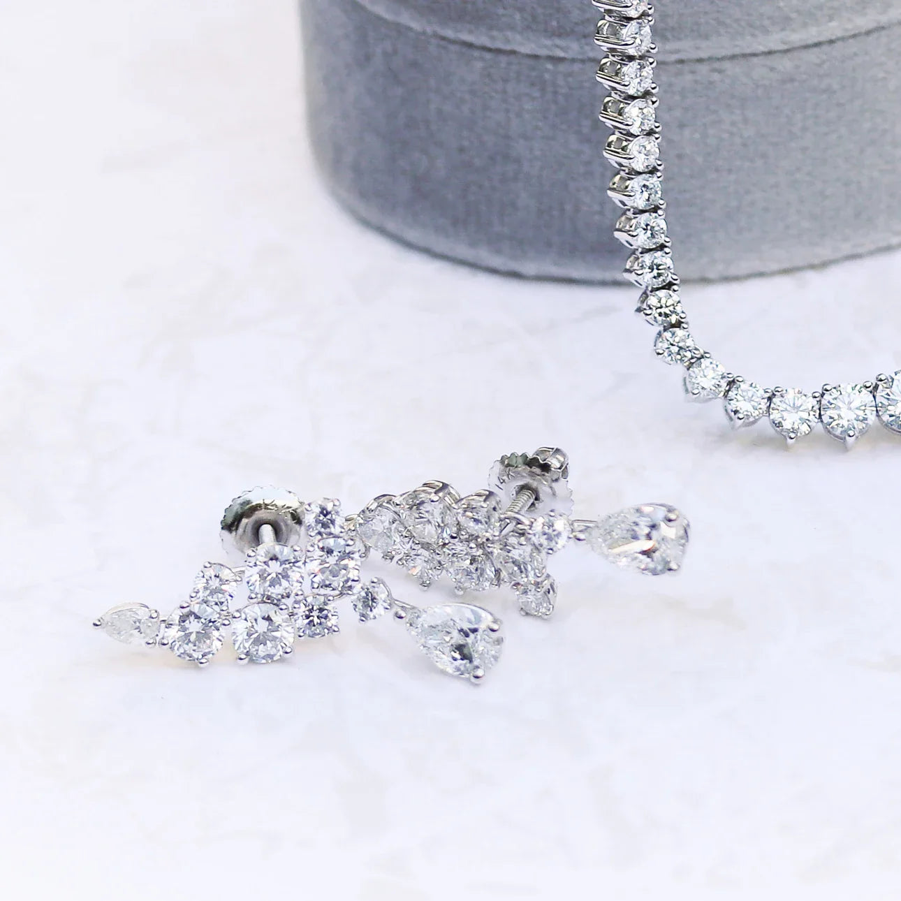 Round And Pear Lab Grown Diamond Cluster Duet Earrings, EF Color, VS Clarity, IGI Certified