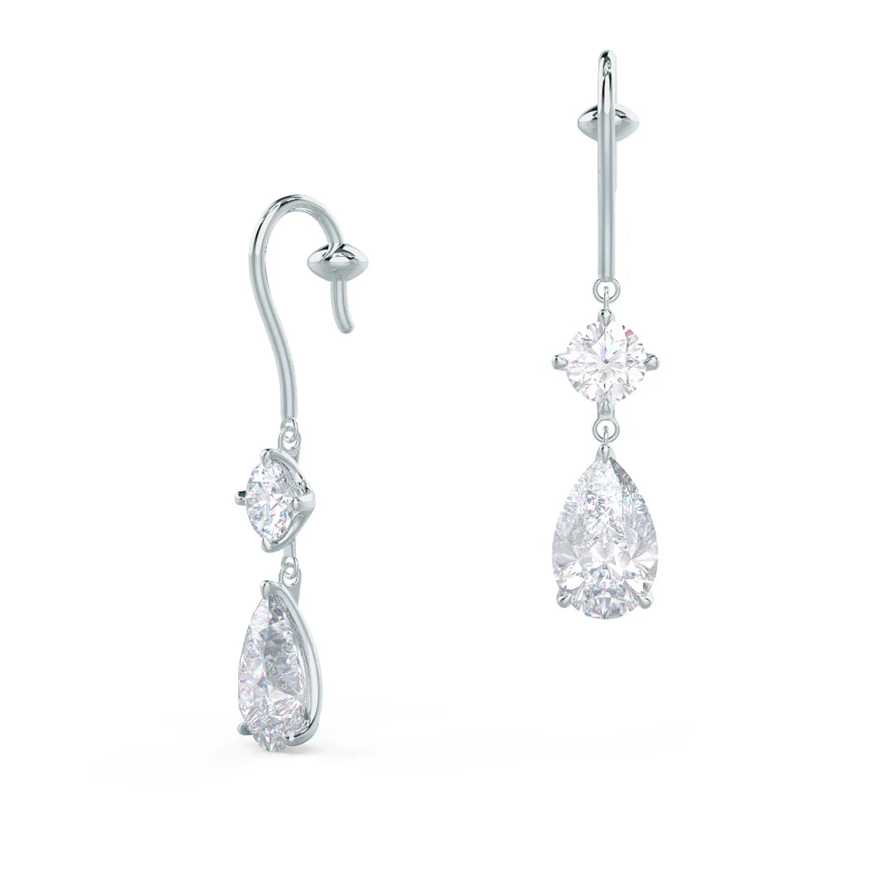 Round And Pear Lab Grown Diamond Duet Drop Earrings, EF Color, VS Clarity, IGI Certified
