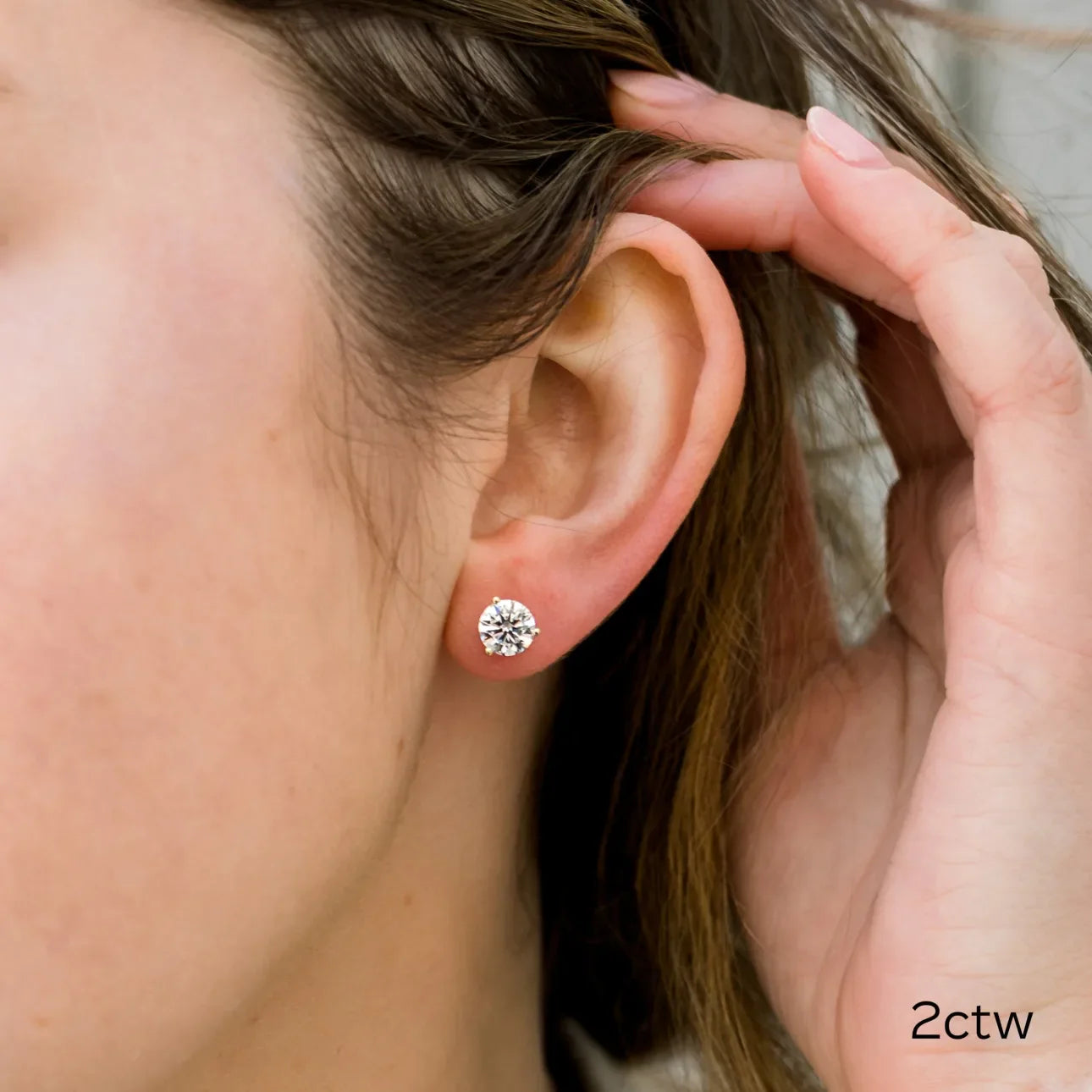 Round Lab Grown Diamond Martini Three Prong Stud Earrings, EF Color, VS Clarity, IGI Certified