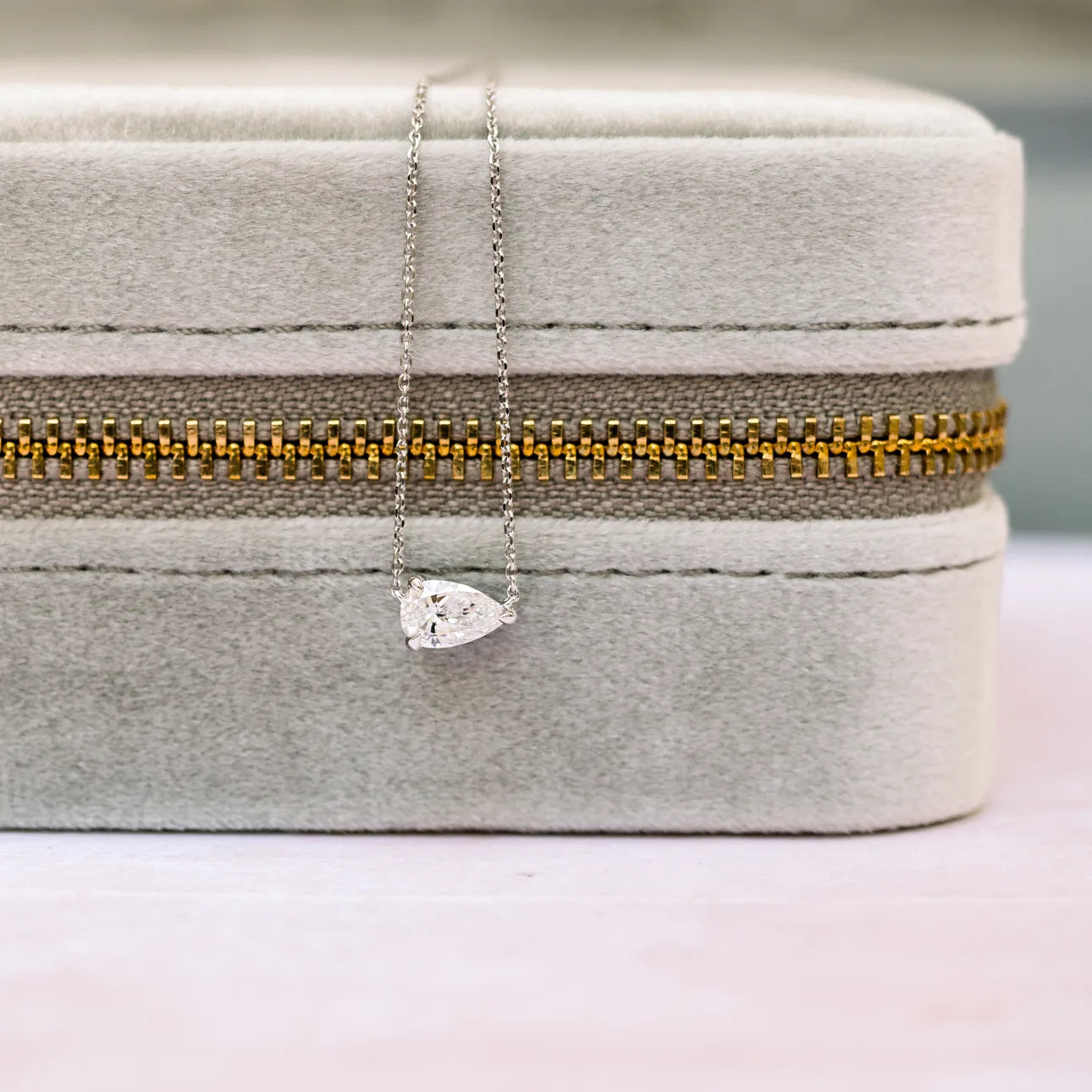 Floating Pear lab Grown Diamond Pendant With Chain, EF Color, VS Clarity