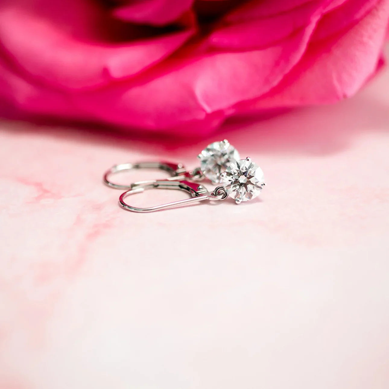 Round Lab Grown Diamond Four Prong Drop Earrings, EF Color, VS Clarity, IGI Certified