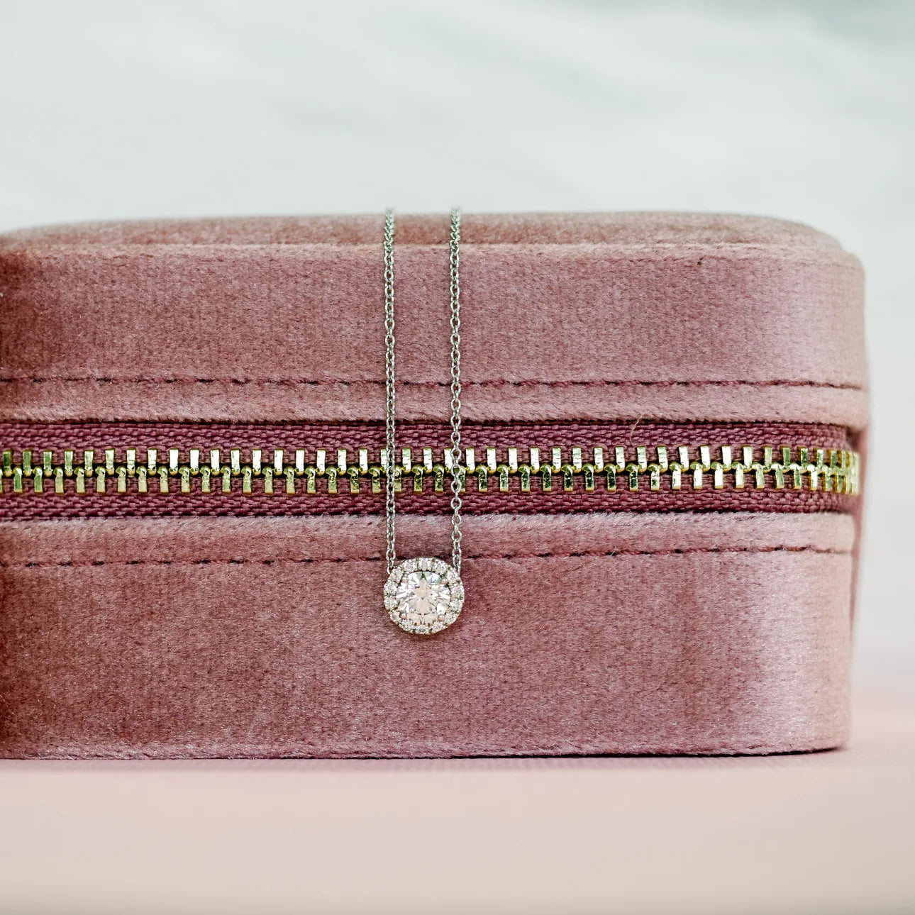 Round Lab Grown Diamond Single Halo Pendant, EF Color, VS Clarity, IGI Certified