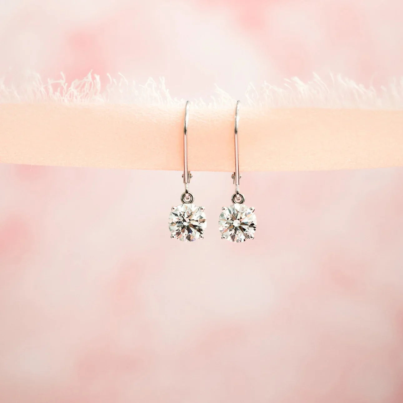 Round Lab Grown Diamond Four Prong Drop Earrings, EF Color, VS Clarity, IGI Certified