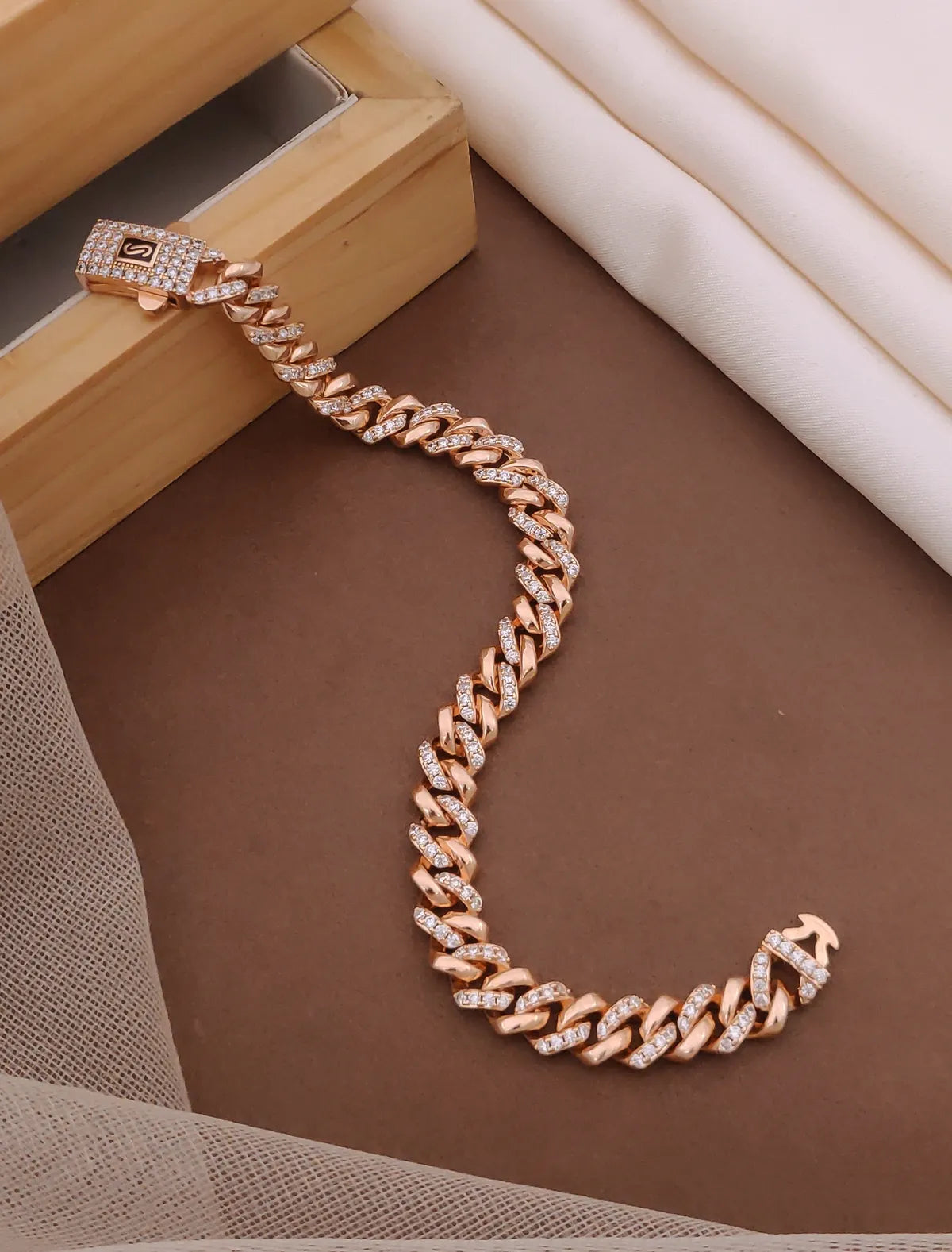 Rose Gold Electo Plated Designer Cuban Bracelet