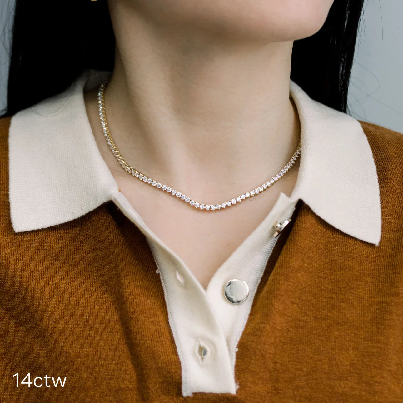 Round Lab Grown Diamond Tennis Necklace, EF Color, VS Clarity, IGI Certified