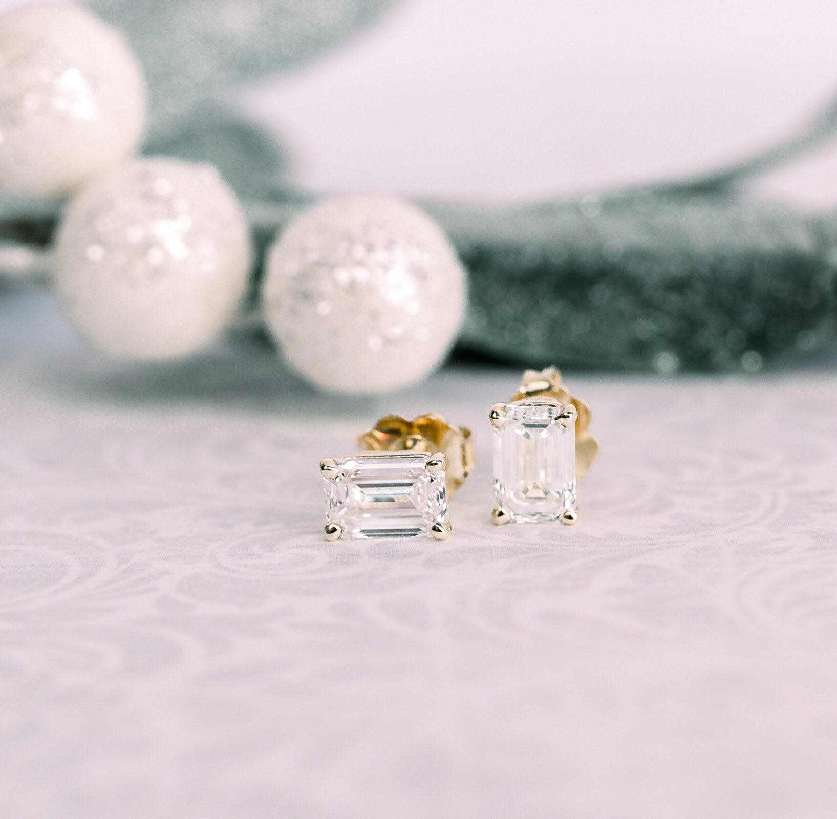 Emerald Cut Lab Grown Diamond Stud Earrings, EF Color, VS Clarity, IGI Certified