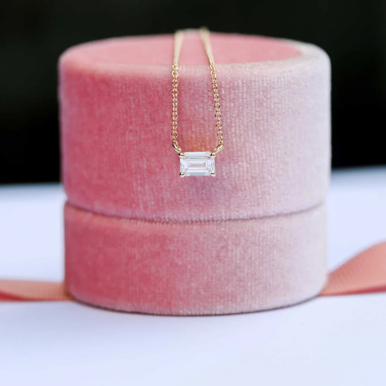 East - West Emerald Lab Grown Diamond Pendant With Chain, EF Color, VS Clarity, IGI Certified