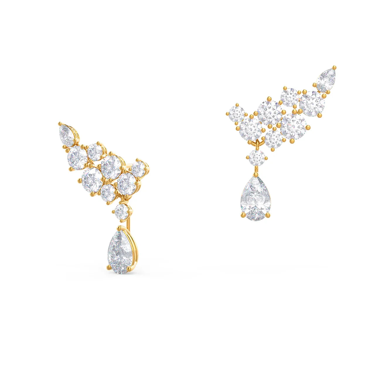 Round And Pear Lab Grown Diamond Cluster Duet Earrings, EF Color, VS Clarity, IGI Certified