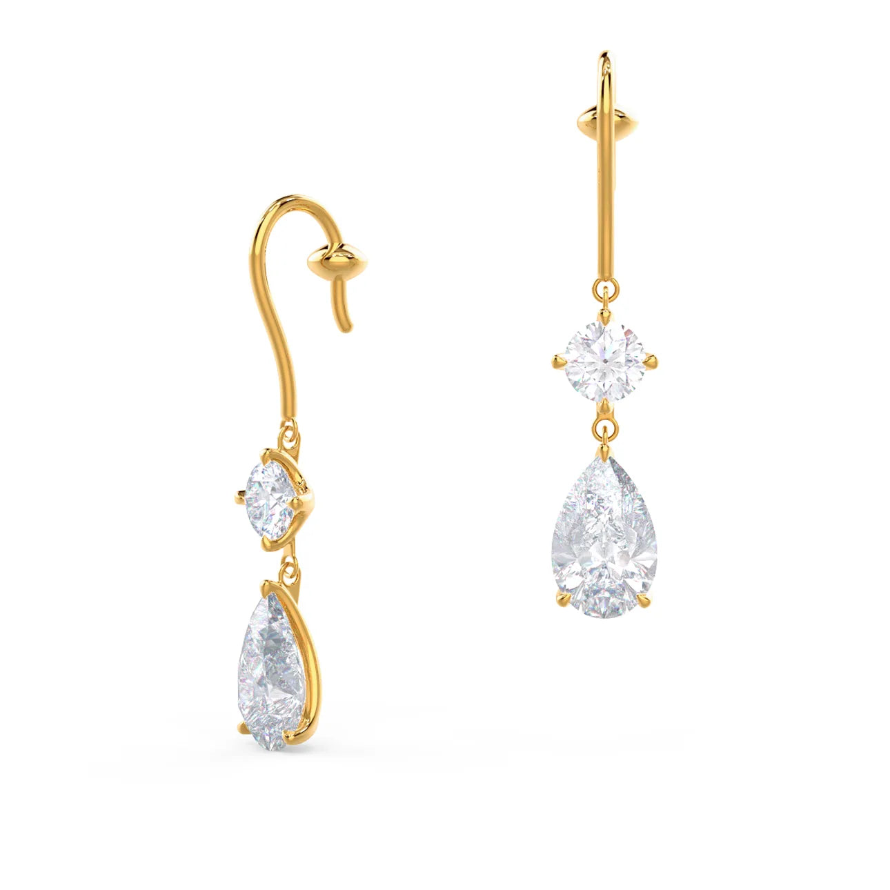 Round And Pear Lab Grown Diamond Duet Drop Earrings, EF Color, VS Clarity, IGI Certified
