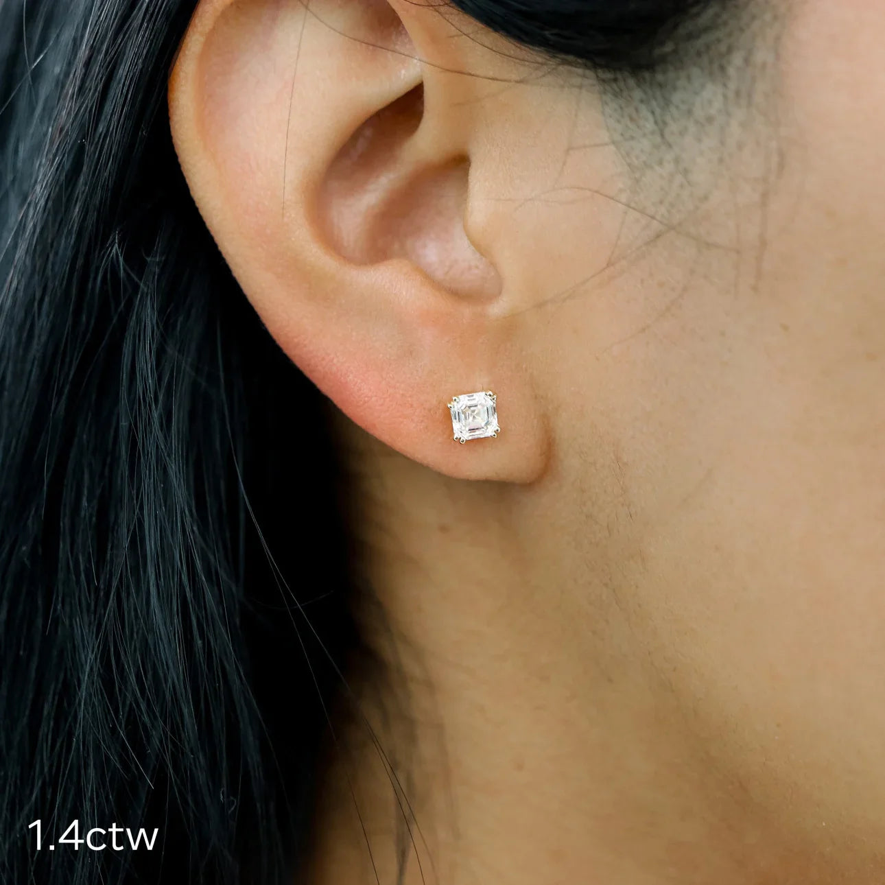 Asscher Lab Grown Diamond Stud Earring, EF Color, VS Clarity - IGI Certified