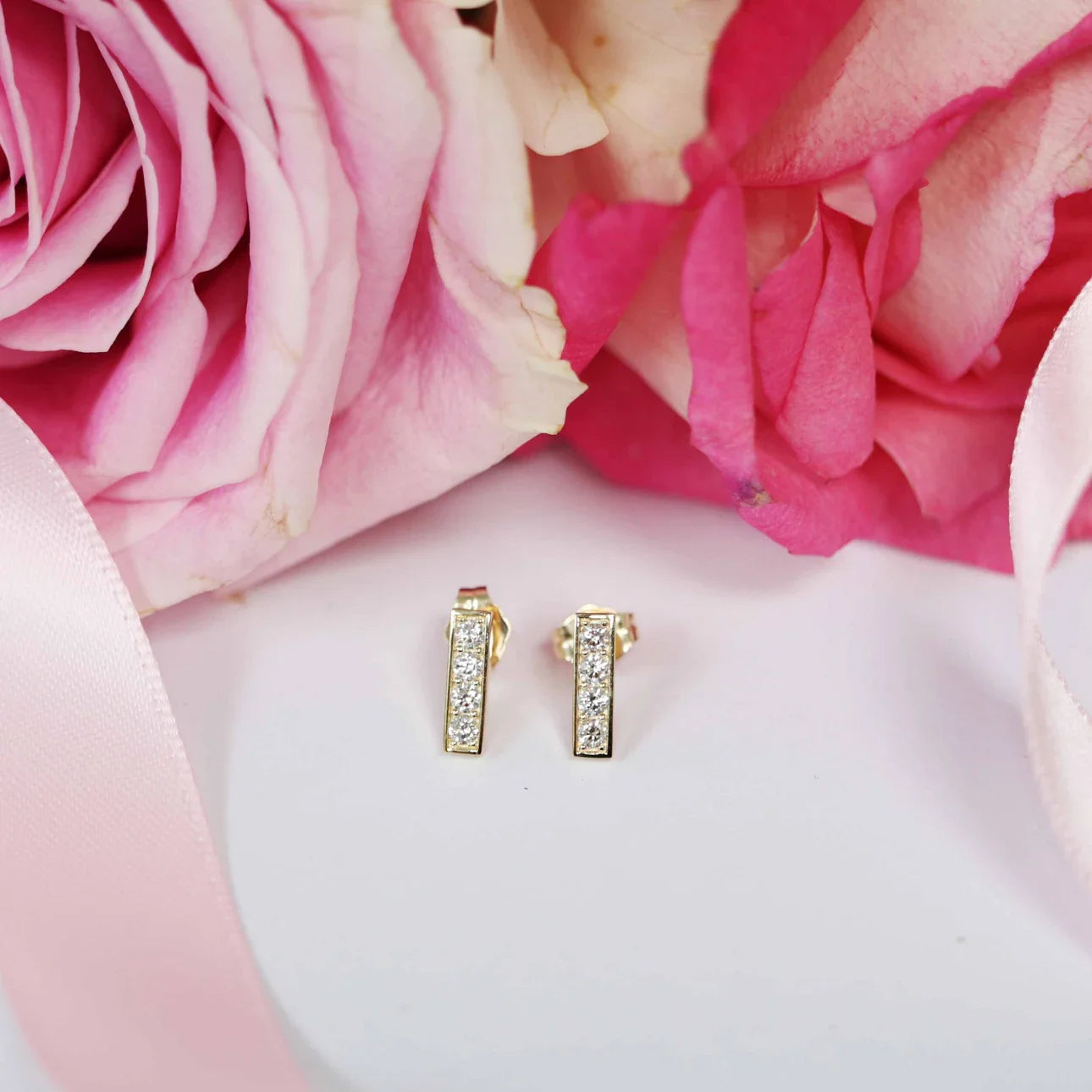 Round Lab Grown Diamond Bar Drop Earring, EF Color, VS Clarity, IGI Certified