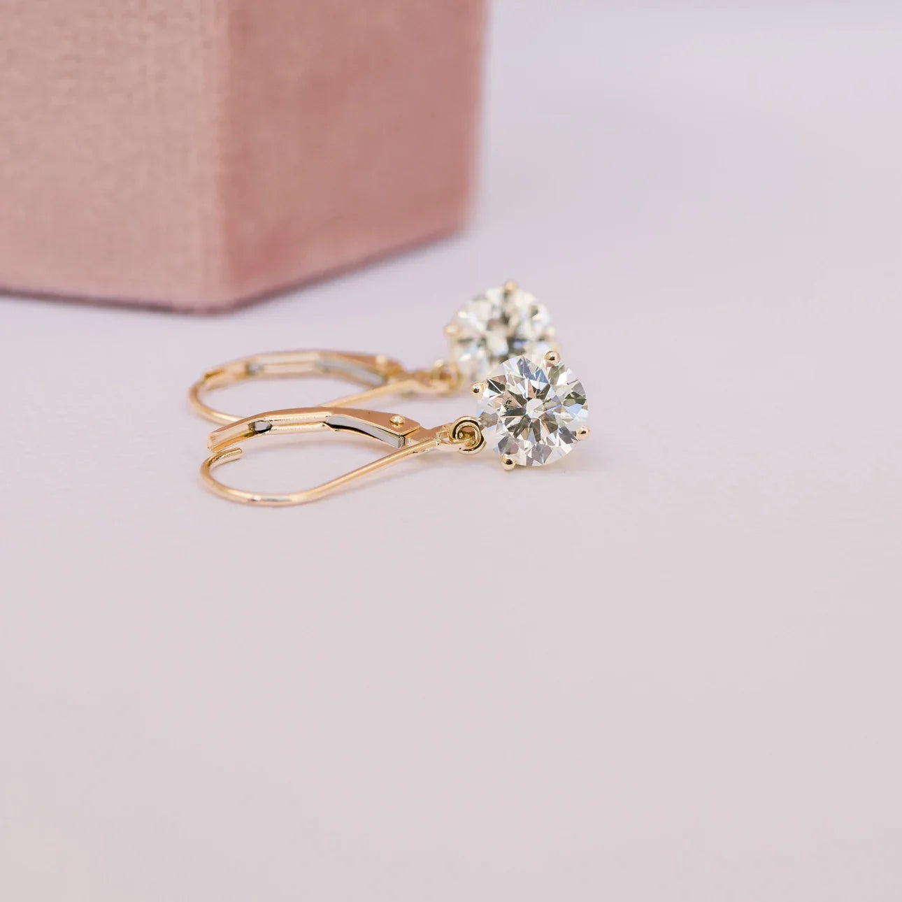 Round Lab Grown Diamond Four Prong Drop Earrings, EF Color, VS Clarity, IGI Certified