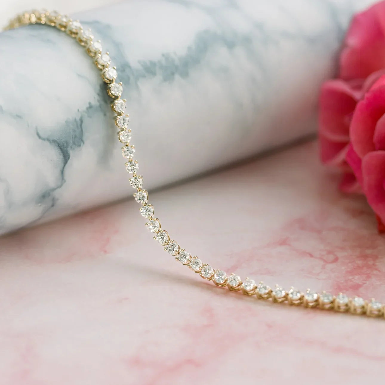 Round Lab Grown Diamond Three Prong Tennis Bracelet, EF Color, VS Clarity, IGI Certificate