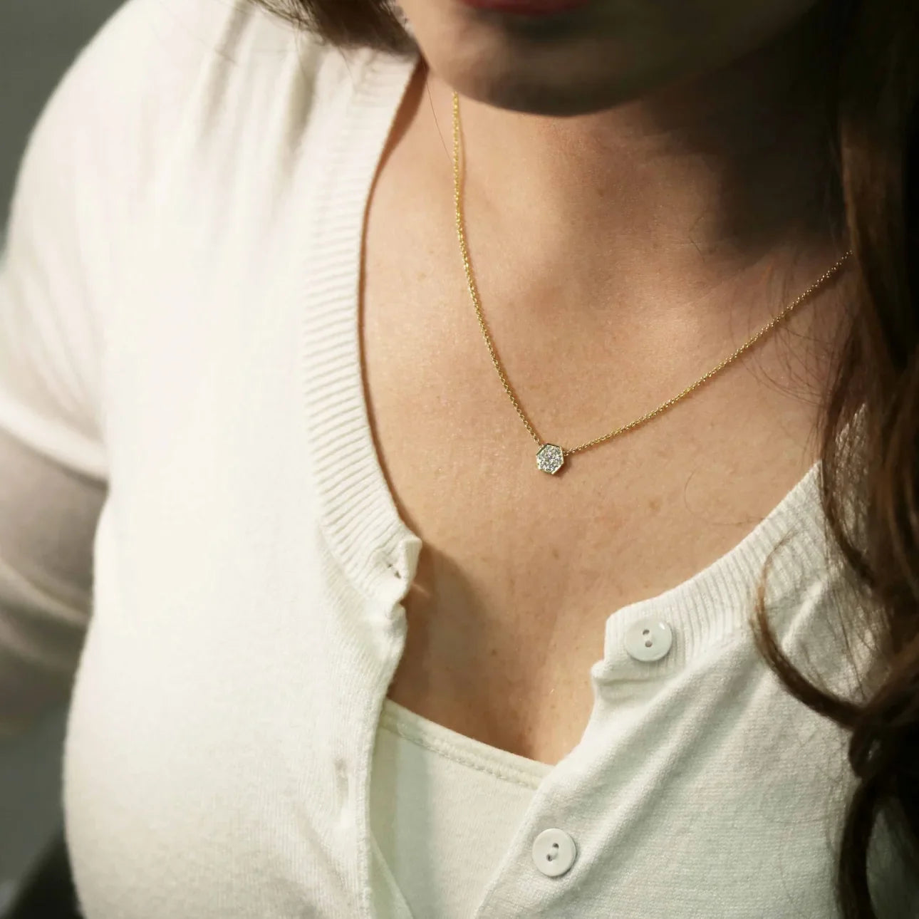 Round Lab Grown Diamond Carbon Necklace, EF Color, VS Clarity, IGI Certified