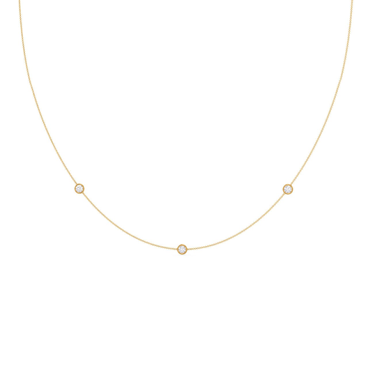 Round Lab Grown Diamond Triple Diamond Bezel Floating Cosmopolitan Necklace, EF Color, VS Clarity, IGI Certified