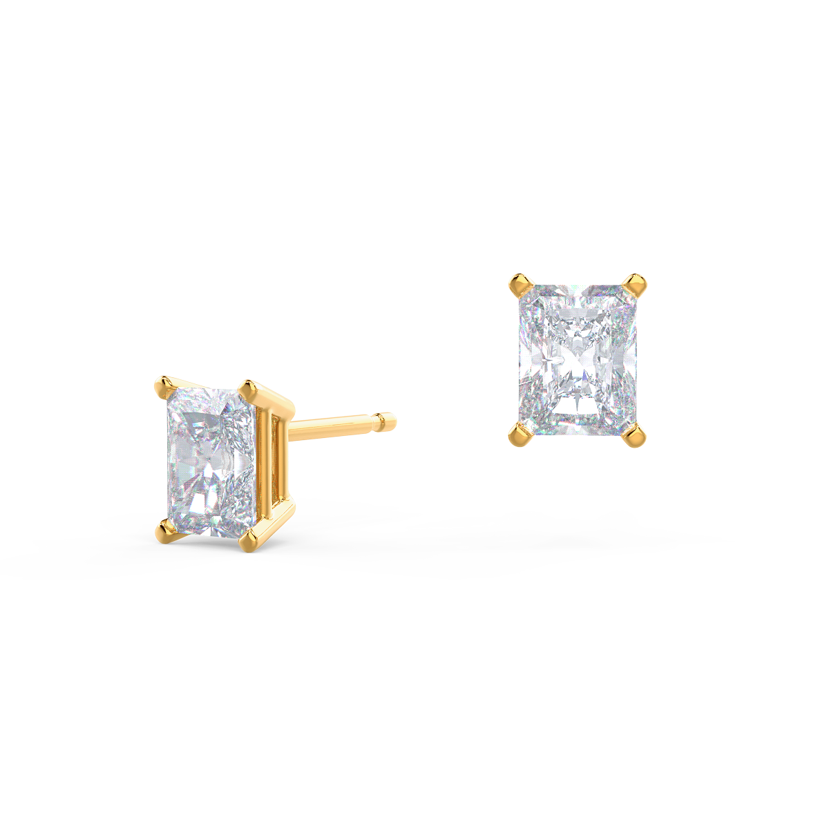 Radiant Lab Grown Diamond Stud Solitaire Earrings, EF Color, VS Clarity, IGI Certified