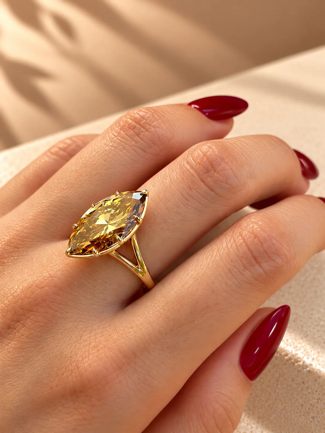 Common :: Excellent cut Yellow Marquise lab diamond engagement ring