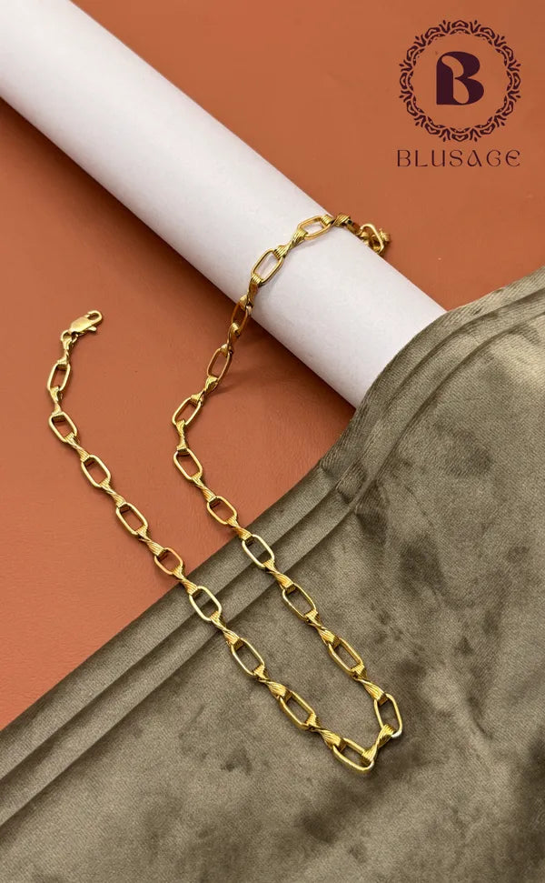 Rectangular X Elegant Gold Colour Anti Tarnish & Waterproof Chain For Men & Boys