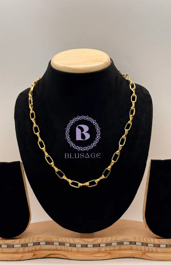 Rectangular X Elegant Gold Colour Anti Tarnish & Waterproof Chain For Men & Boys