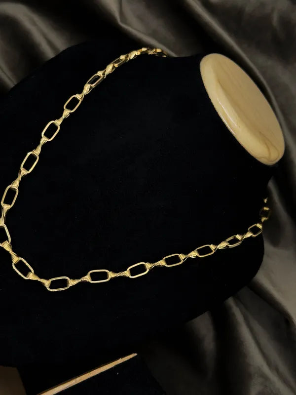 Rectangular X Elegant Gold Colour Anti Tarnish & Waterproof Chain For Men & Boys